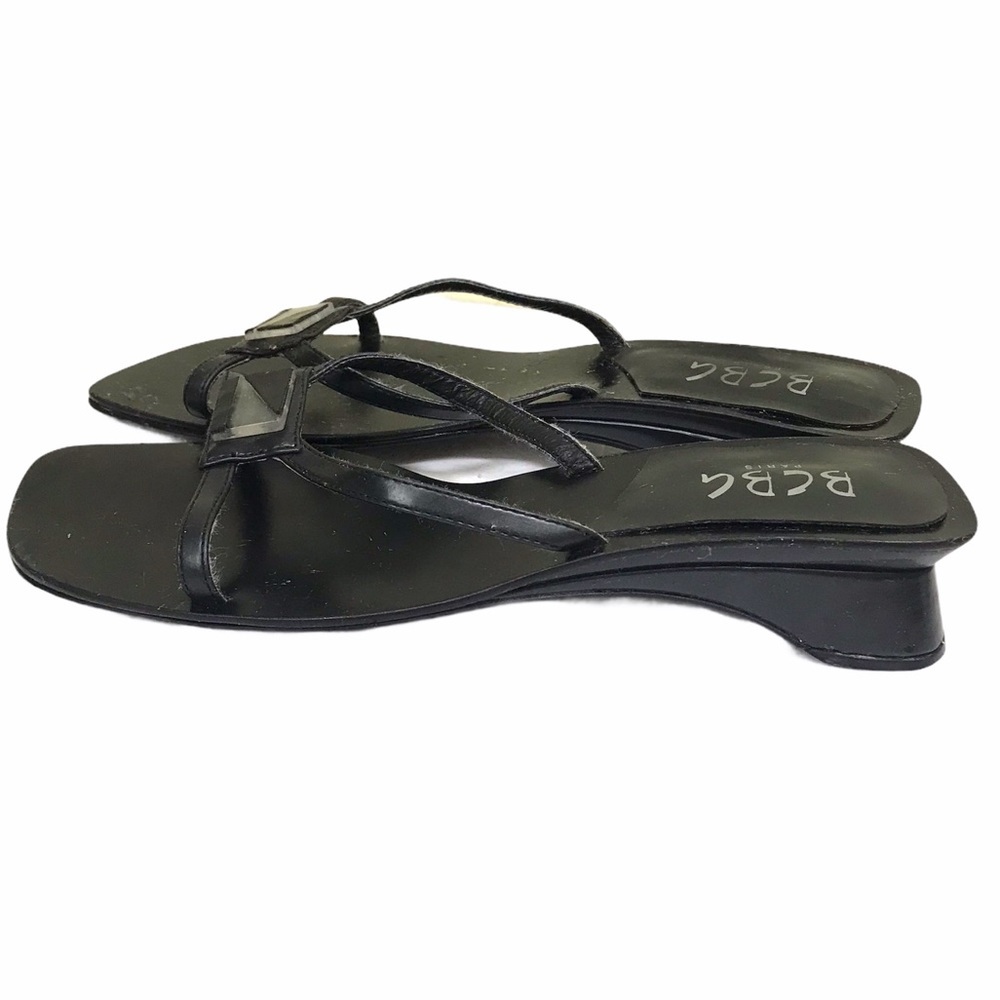 BCBG Vintage Y2K Leather Mules Wedge Heel Slides Sandals Gem Flats Minimalist 6